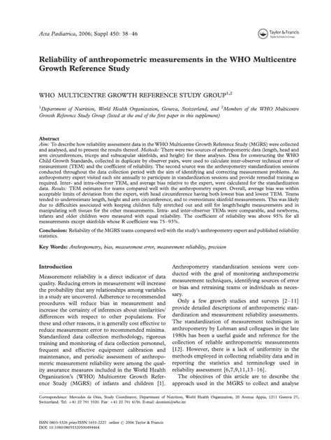 Fillable Online Reliability Of Anthropometric Measurements In The WHO