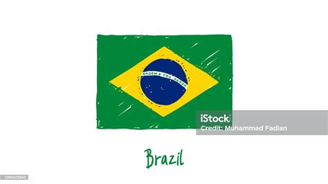 Brazil National Country Flag Marker Or Pencil Sketch Illustration ...