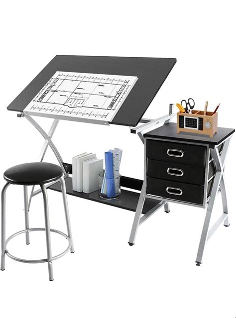 Drawing Desk with Stool and Storage Drawers