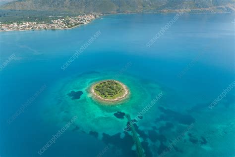 Aerial View Of Agios Athanasios Islet Of Itea Greece Stock Image