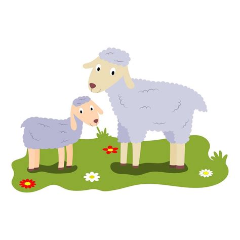 Cute cartoon illustration of mom and kids, farm animal sheep and calf ...