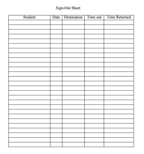 Sign Out Sheet Template 9 Free Documents