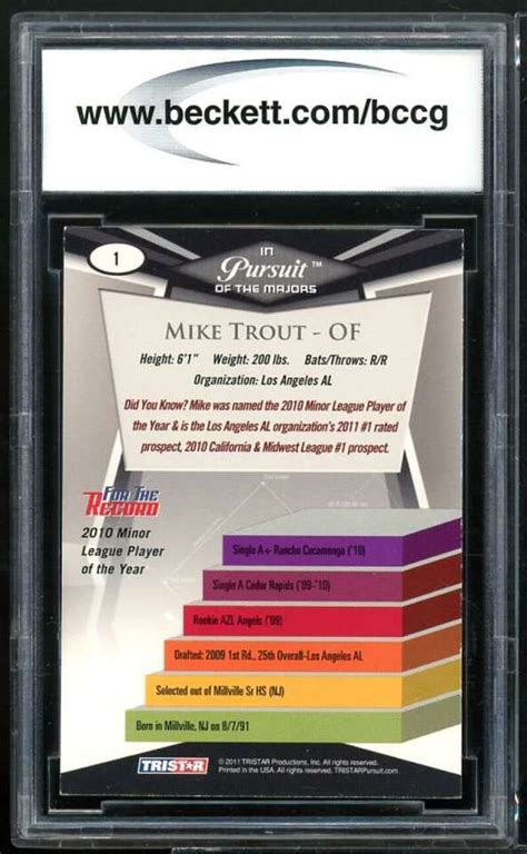 2011 Tristar Pursuit 1 Mike Trout Rookie Card BGS BCCG 9 Near Mint EBay