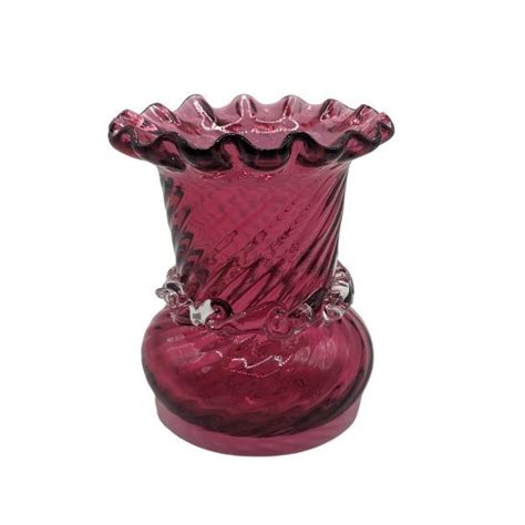 Vintage Hand Blown Cranberry Swirl Glass Vase