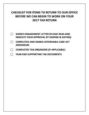 Fillable Online Checklist For Items To Return To Our Office Before We