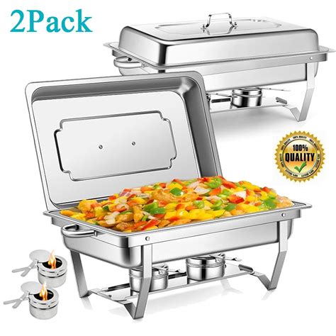 2 Pack Chafing Dish Buffet Set 9l8qt Foldable Rectangular Chafer Set