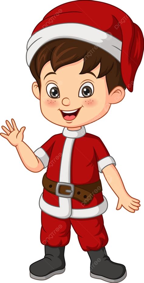 Desenho Animado Garotinho Vestindo Fantasia De Papai Noel De Natal Png