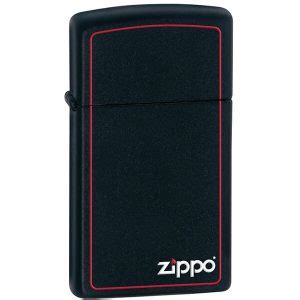 Encendedor Zippo Slim Negro Mate Logo Zippo Y Borde Rojo Zippo