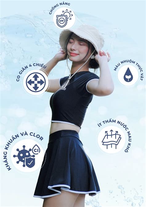 Đồ bơi NỮ BIKINI PASSPORT Hai mảnh LC dạng váy áo tay ngắn có logo màu Đen BS BL