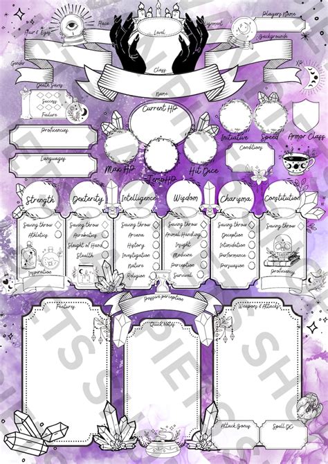 Dnd Printable Character Sheet Dnd Magic Character Sheet Dnd Etsy Hong Kong