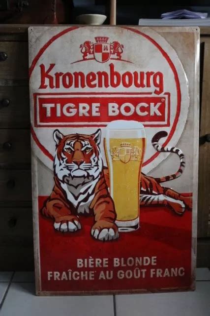 RARE ANCIENNE PLAQUE en Tôle Publicitaire de bar Bière TIGRE BOCK