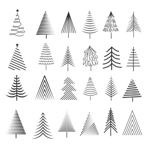 Christmas tree set. Christmas tree silhouette set hand drawn ...