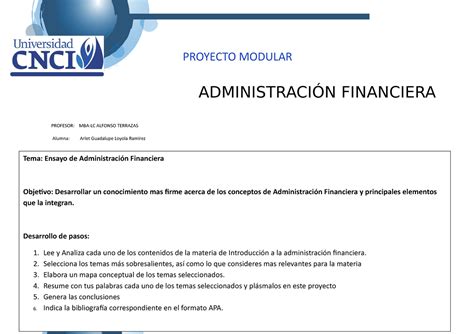 Proyecto Modular Administracion Financiera AdministraciÓn Financiera