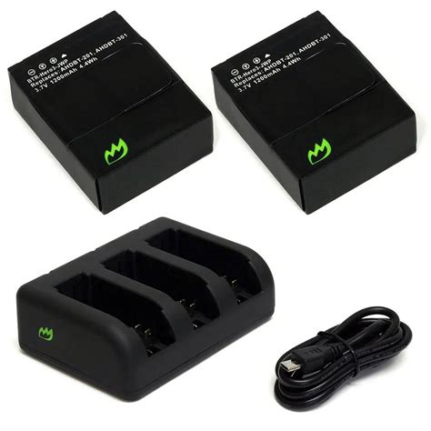 (2-Pack) GoPro HD HERO3+ Black Battery 1200mAh & Triple Charger