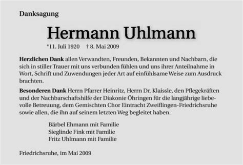 Traueranzeigen Von Hermann Uhlmann Trauerundgedenken De