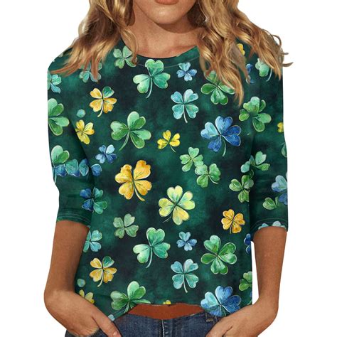 Bdporkas Irish Lucky Clover St Patricks Day Shirts For Women 3 4