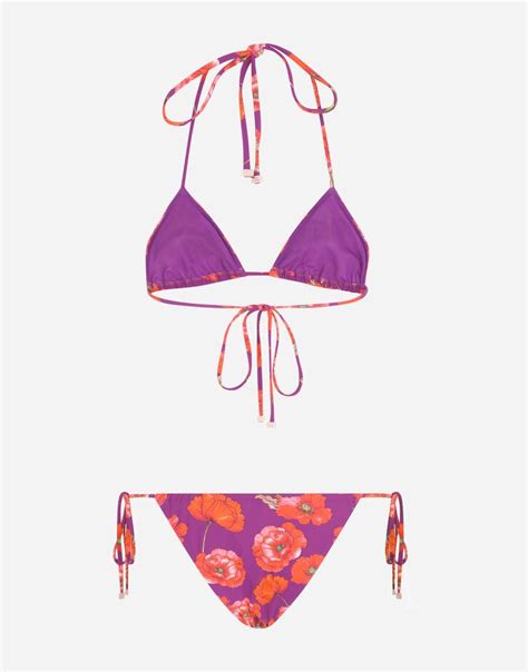 Dolce Gabbana Poppy Print Triangle Bikini Reversible