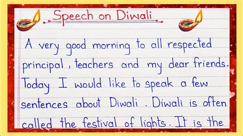 Speech On Diwali In English Speech On Diwali Festival Celebration