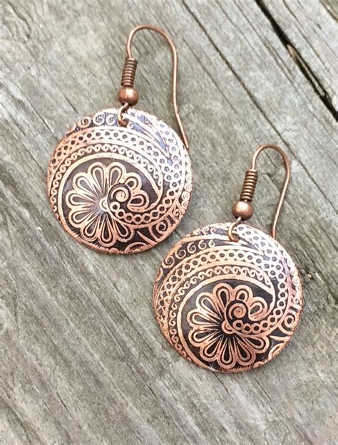 Etched Copper Earrings Copper Jewelry Th Anniversary Gift Etsy