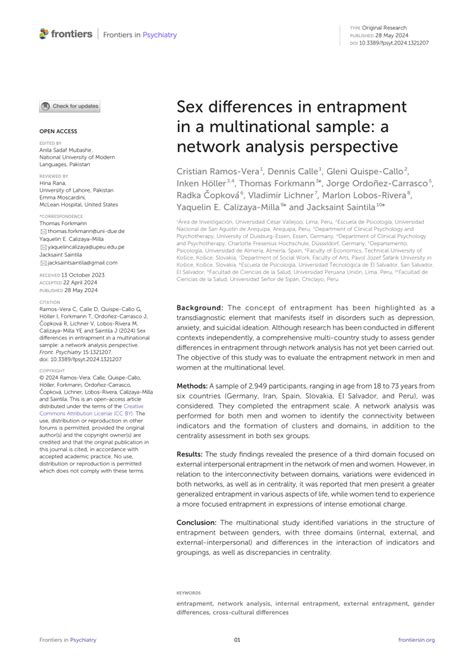 PDF Sex Differences In Entrapment In A Multinational Sample A Network Analysis Perspective