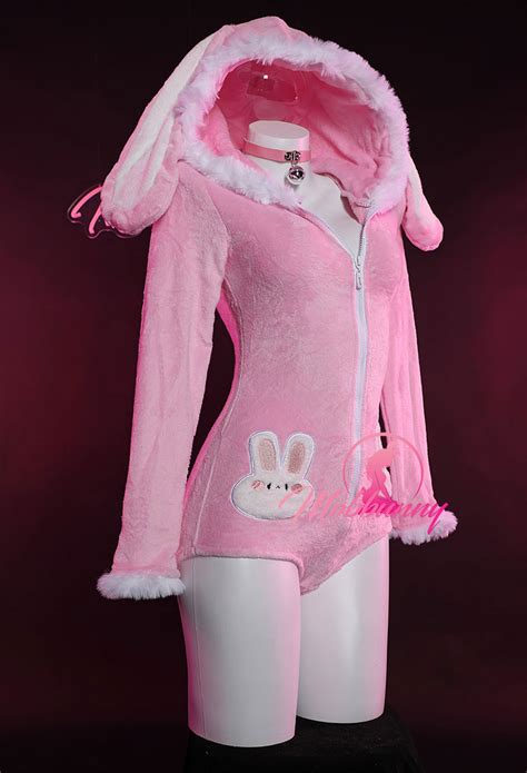 Cute Bunny Bodycon Romper Kawaii Pink Furry Bodysuit Top Quality Lingerie Homewear For Sale