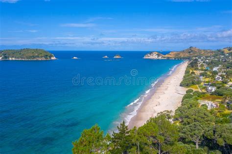 Aerial View Of Hahei Beach At Coromandel Peninsula New Zealand Stock