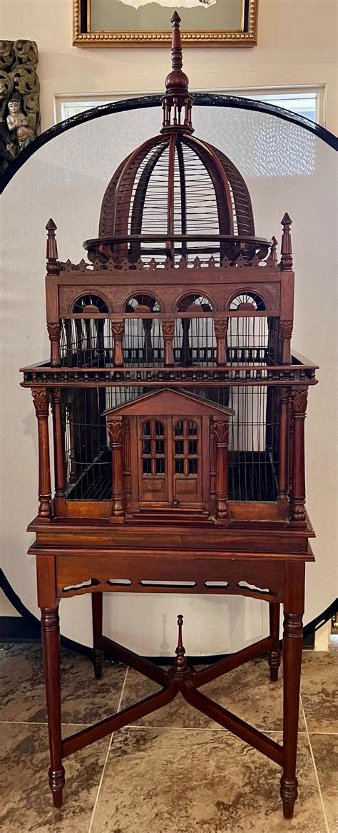 Large Victorian Style Carved Wood Bird Cage On Table Stand At 1stdibs