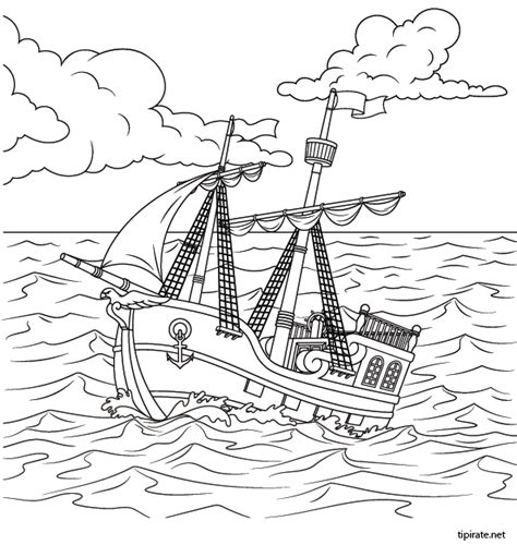 Coloriage Bateau Des Pirates En Mer Tipirate