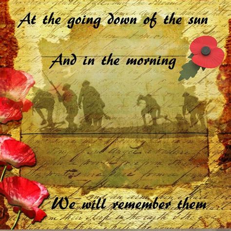 An Old Photo With Red Flowers And The Words At The Going Down Of The Sun And In The Morning We