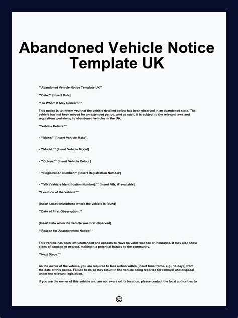 Abandoned Vehicle Notice Template UK