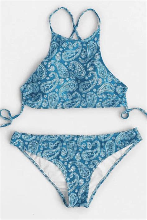 Cupshe Sail The Ocean Paisley Halter Bikini Set Beach Swimwear