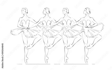 Vector Illustration of Four Ballerinas. Swan Lake Ballet. Freehand ...