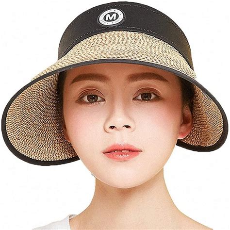 Womens Summer Foldable Straw Sun Visor Wcute Bowtie Upf 50 Packable Wide Brim Roll Up Visor