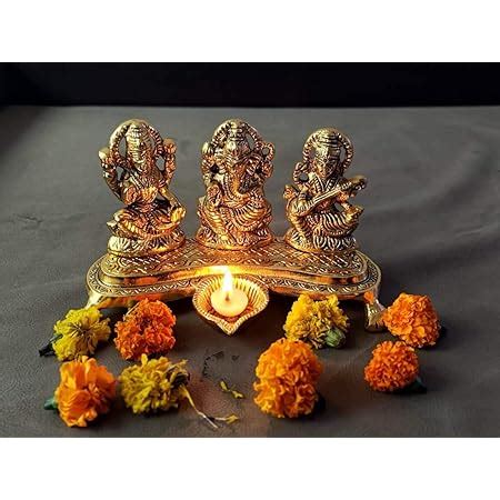 Buy Ahn White Metal Laxmi Ganesh Saraswati With Deepak Oil Lamp Diya