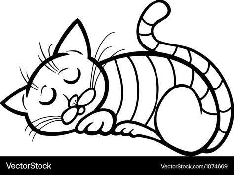 Sleeping cat cartoon for coloring Royalty Free Vector Image