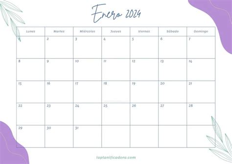 Calendarios Enero 2024 💜 Para Imprimir Calendario Enero Calendario