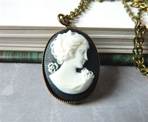 Black Lady Cameo Necklace Victorian Woman Cameo Necklace Etsy