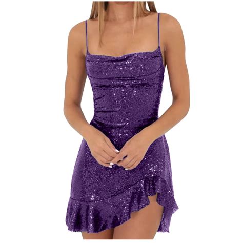 Purple Ladies Sequin Sparkly Mini Petite Dresses Dresses Homecoming
