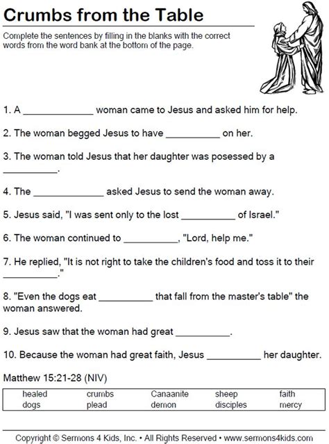 Free Printable Bible Worksheets For Grade 7