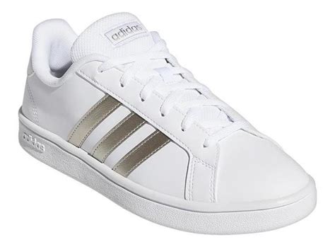 Tenis Lifestyle Adidas Grand Court Base Blanco Plateado Env O Gratis