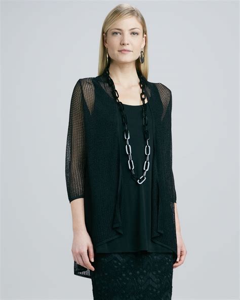 Eileen Fisher Sheer Mesh Cardigan In Black Lyst