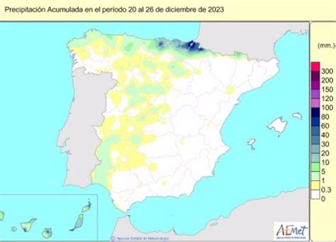 Las lluvias acumuladas en España en el año hidrológico hasta el 19 de