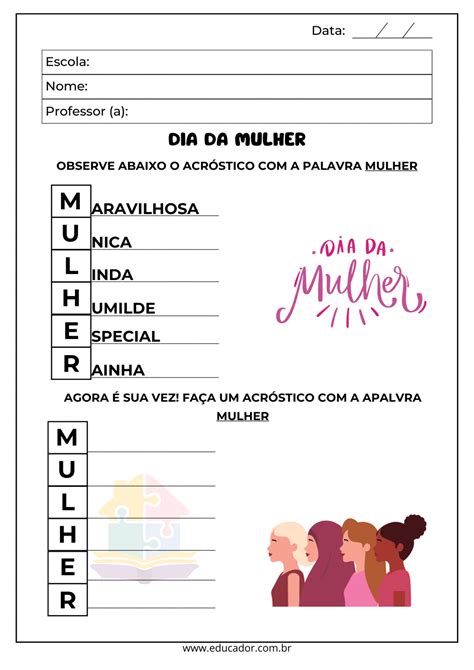 Trabalho Sobre O Dia Da Mulher - Atividades para o dia da mulher: modelos e plano de aula - Educador