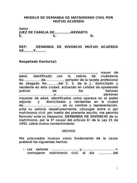 Modelo De Convenio De Divorcio Por Mutuo Consentimiento El Salvador