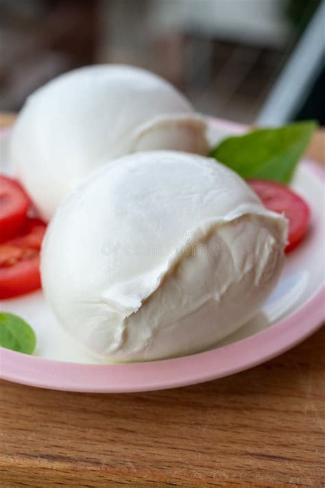 White Ball Of Italian Soft Cheese Mozzarella Di Bufala Campana With