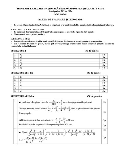 Teste De Antrenament La Matematic Pentru Evaluarea Na Ional