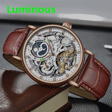 KINYUED Automatic Wristwatch Military Mechanical Torbillion Mens Gold