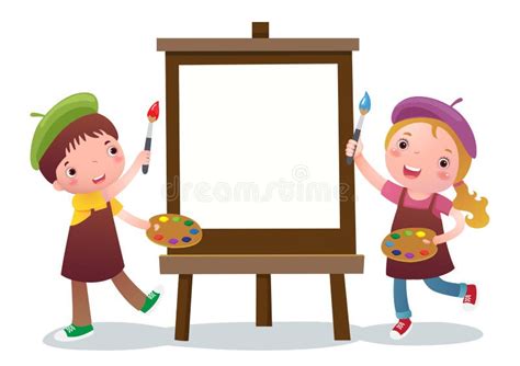 Cartoon Kids with Painting Canvas Stock Vector - Illustration of education, brush: 55287114