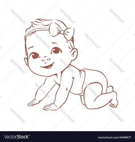 Cute little baby girl in diaper crawling freehand Vector Image