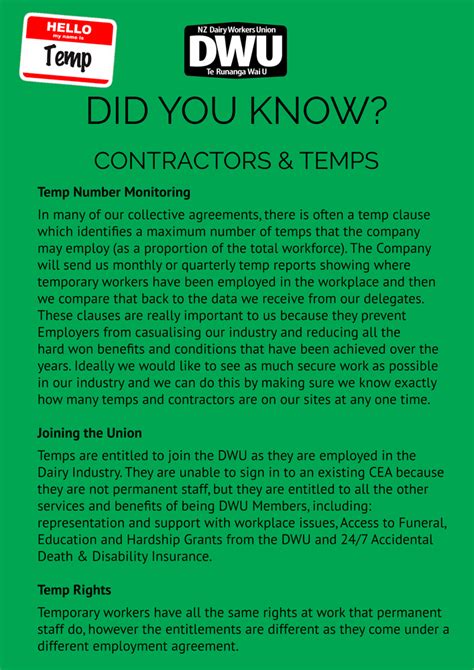 New Zealand Dairy Workers Union Did You Know Contractors Temps